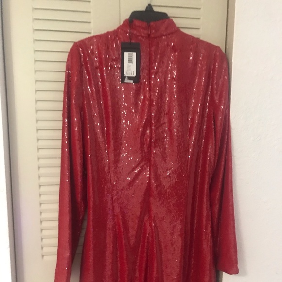 Halston Heritage Emely Mock Neck Sequined Red Dress NWT - Original $445 - Sz. 14 - Picture 6 of 10